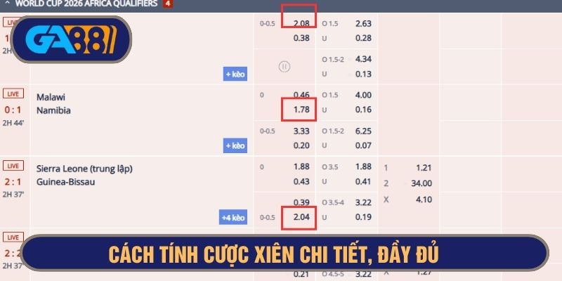 Bảng kèo chi tiết cược xiên