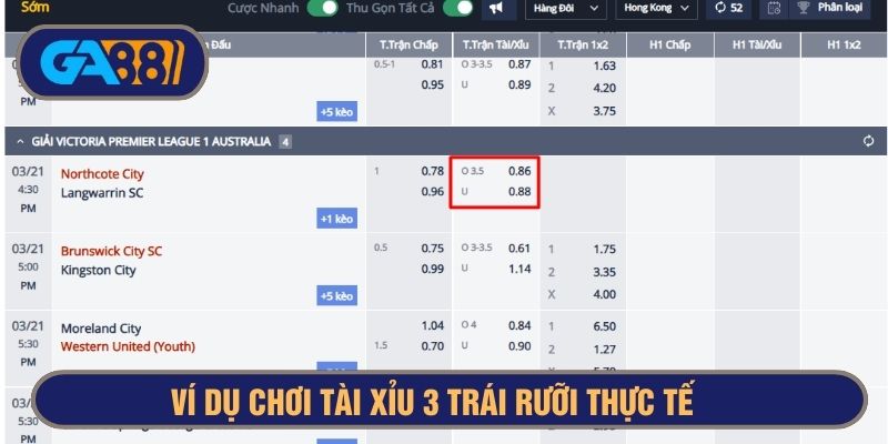 Ví dụ về cược tài xỉu 3.5