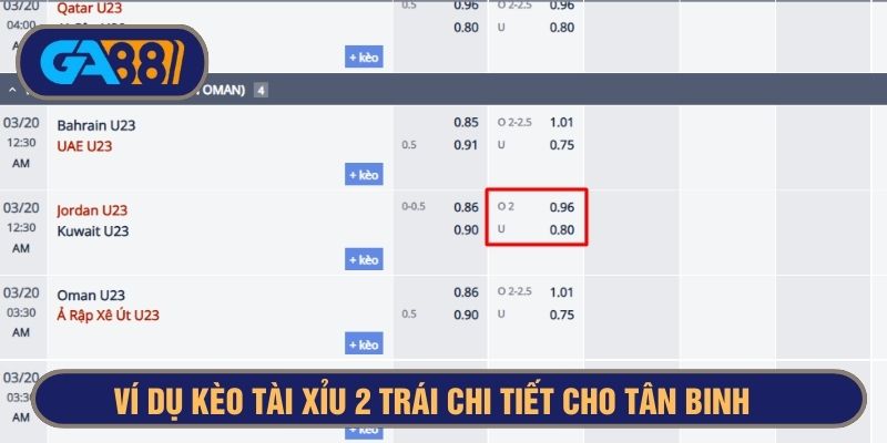 ví dụ về tài xỉu 2 trái